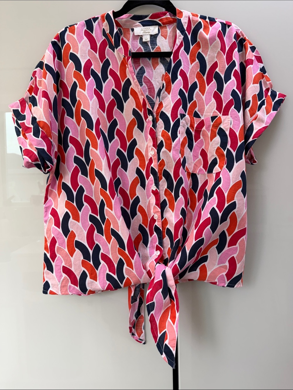 Charter Club Pink Multi-Color Geometric Button-Front Shirt